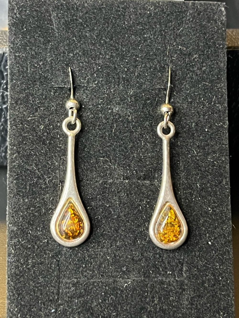 Vintage honey amber sterling silver 925 teardrop earrings